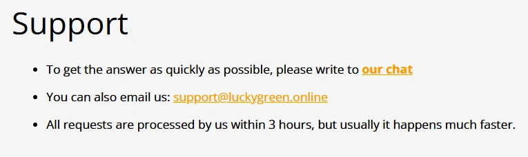 Lucky Green Casino support options